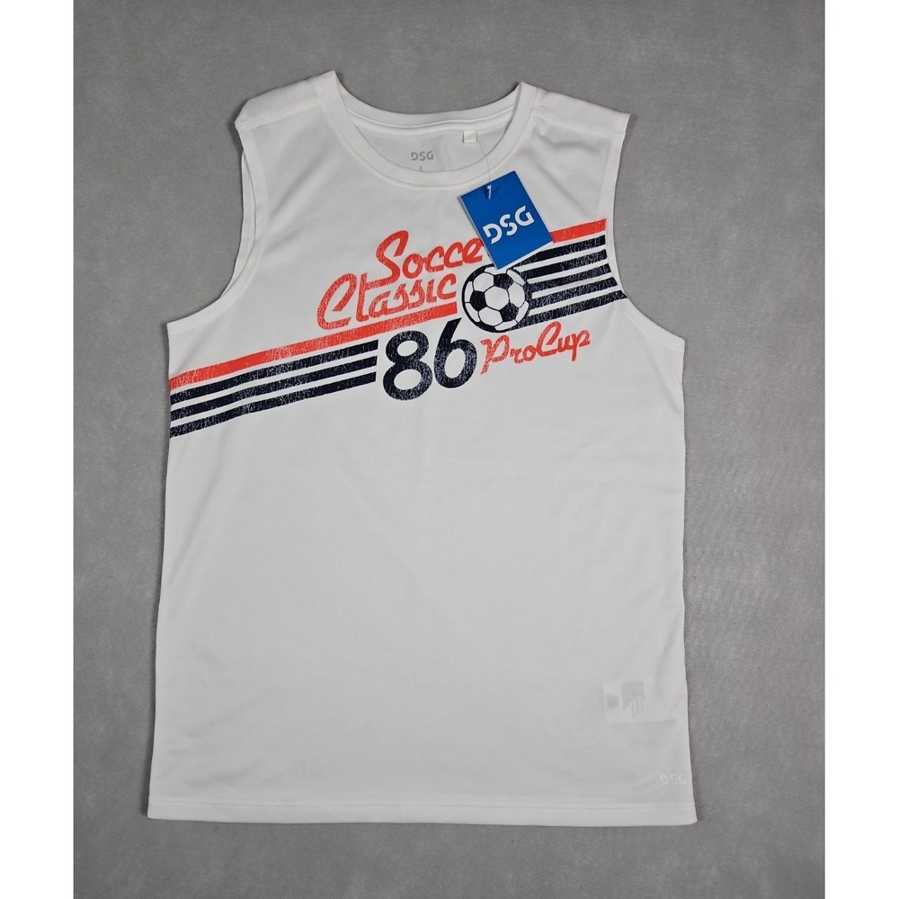 DSG Boys White Soccer Classic Graphic Performance Tank Top Size Large NWT